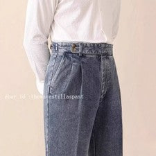 Pantalones de mezclilla de cintura alta británicos para hombre Pantalones largos de vestir Gurkha Pantalones informales