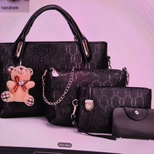 Conjunto de bolso de mano negro de 4 piezas de moda para mujer