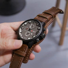Reloj pulsera retro de cuarzo para hombre con correa de cuero fecha militar