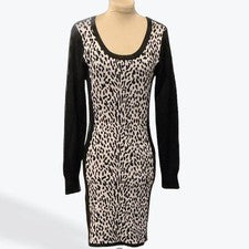 Vestido suéter tejido con estampado de leopardo negro Ultra Flirt para mujer talla L