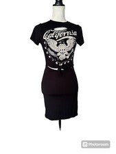Moda Nova Corbata Frontal Recorte Tanque Elástico Vestido Estampado Gráfico California Nuevo con Etiquetas