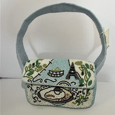 Bolso de Hombro Sol and Mer Paris Café Torre Eiffel Escena Café Azul Con Cuentas Nuevo con Etiquetas