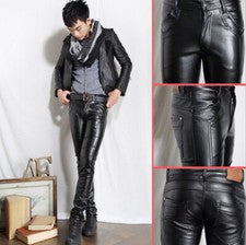 Nuevo Moda Negro Para hombres Informal Cuero PU Pantalones Calce Ajustado Pantalones Ajustados Regalo