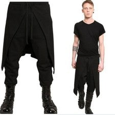 Hombres Gótico Negro Suelto Cortina Capas Pantalones Envolvente Falda Pantalón Punk Boho Moda