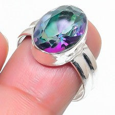 Anillo de plata de ley 925 hecho a mano con piedras preciosas de topacio místico de todos los tamaños para regalo