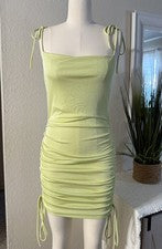 Mini Vestido de Club/Fiesta Moda Boutique Para Mujer Verde Lima Acanalado Sedoso