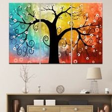 Póster de pared con impresión en lienzo de 3 piezas de paisaje artístico colorido de árbol abstracto decoración del hoga