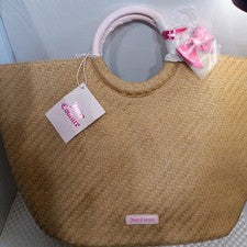 Bolso de Mano Juicy Couture Tejido Paja Mimbre Mujer Beige con Cinta NUEVO