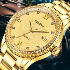 Reloj de cuarzo impermeable para hombre clásico diamante negocios acero inoxidable regalo de Navidad