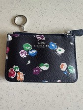 Coach Mujer Cremallera Top Floral Logo Cuero Llavero Bolsa Cartera Negro Multi