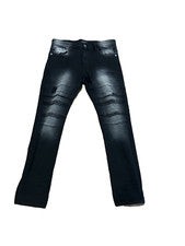 MAD BLUE HOMBRE BIKER SLIM FIT PIERNA CÓNICA DESGASTADO ESTILO MOTO JEANS NEGRO 36