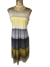 Vestido Perceptions NY Mujer M Sin Mangas Amarillo Chevron Rayas Oficina Elegante