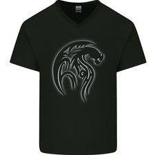 Camiseta de algodón con cuello en V estilo tatuaje de dragón tribal para hombre