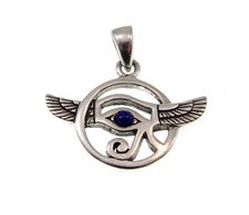 Colgante de plata de ley 925 maciza con alas de halcón ojo de Horus con lapislázuli