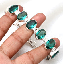 Pulsera de joyería hecha a mano de plata de ley 925 étnica con piedras preciosas de turmalina Paraiba