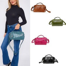 Bolso de hombro pequeño de cuero sintético arrugado estilo vintage boutique para mujer