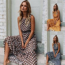 Mujeres Verano Vacaciones Vestidos Largos Playa Solero Lunares Maxi Vestido Damas