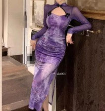 Para mujeres Moda Floral Bodycon Qipao Vestido Largo Abertura Lateral Fiesta Vestidos de Baile Vestido