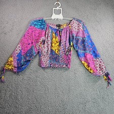 Nuevo con etiquetas Top Corto Iky & Me Para Mujer Pequeño Hombro Descubierto Boho Colorido - S - NUEVO