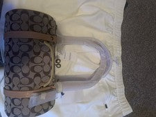 Bolso Barril COACH CEN91 Kisslock 28 Signature Jacquard Caqui Melocotón Claro Nuevo con Etiquetas