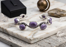 Brazalete hecho a mano de piedras preciosas Charoite natural plata de ley 925 joyería ADJ
