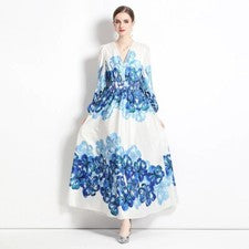 Vestido largo de pasarela de moda de diseñador para mujer cuello en V abullón m-xxl
