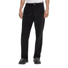 MODE OF ONE Pantalones Informales Negros Pana Elástico Algodón Frente Plano Calce Relajado 31