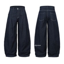 Hombres Niño Pantalones Denim Pantalones Piernas Anchas Plisados De Colección Moda Cintura Alta Informales