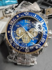 Reloj para hombre Invicta Pro Diver cronógrafo esfera azul tono dorado - nuevo sin caja probado