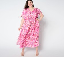 Vestido para mujer Susan Graver talla XL tejido pasaporte maxi con cuentas rosa A649323