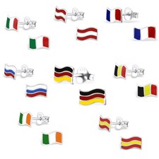 Mundial Pendientes Banderas Pendientes Plata 925 Bandera Fanarticle Fútbol EM Niños