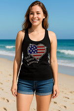 Camiseta sin mangas 4 de julio American USA Hearts Patriot, para mujer deslumbrante estrás