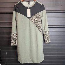 Vestido túnica informal con estampado de leopardo en bloques de colores para mujer