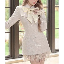 Vestido de lujo para mujer con lazo de mariposa invierno lentejuelas moda cintura ceñidas faldas