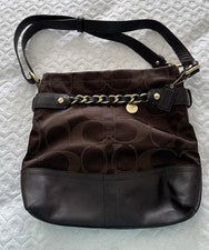 Bolso Bandolera Cartera Coach Signature Para Mujer Beige Satén Cadena Lona F18862