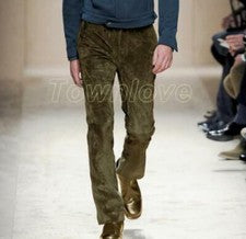 Pantalones largos formales de gamuza para hombre rectos de trabajo estilo vintage británico