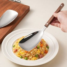 Cuchara de verduras de acero inoxidable 304 SS diseño cuadrado mango de madera 2 piezas