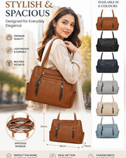 Bolso de Mano Grande para Mujer Bolso de Hombro Multi Bolsillo - Cierre de Cremallera Superior, Doble C