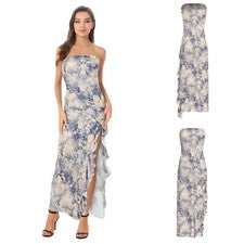 Mujeres Vestido Tubo Sin Tirantes Abertura Lateral Largo Floral Bodycon Vestido Elegante Cóctel