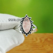 Anillo de regalo hecho a mano de plata de ley 925 con piedras preciosas de cuarzo rosa talla 5 a 13 de EE. UU.