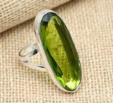 Deslumbrante anillo de joyería de plata esterlina maciza 925 hecho a mano con piedras preciosas de peridoto