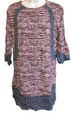 Vestido para mujer THML granate y negro patrón geométrico talla pequeña manga 3/4 rayón