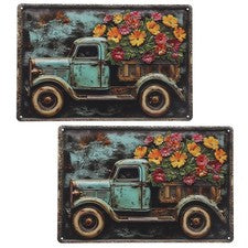 Arte de pared de metal vintage multicolor decoración colgante de pared de hierro reutilizable 2 piezas para el hogar