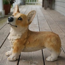 Estatua de jardín de perro Corgi - Estatuilla marrón para césped, patio, decoración del hogar