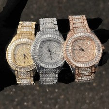 Reloj Baguette CZ Completamente Helado 48mm Para Hombre Movimiento Cuarzo Estilo Hip Hop Lujo