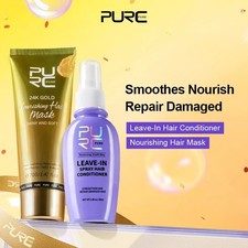 Juego de mascarilla capilar y acondicionador sin enjuague PURC 24K dorado tratamiento de queratina