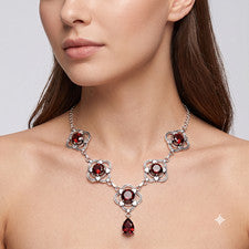 Collar Granate Rojo Plata de Ley 925 Hecho a Mano Mujer Joyería S-18 pulgadas
