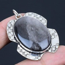 Plata Brillo Obsidiana Piedra preciosa Hecho a mano 925 Plata Joyería Colgant...