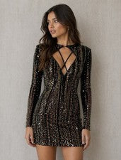 Vestido negro de moda Nova para mujer talla S con lentejuelas redondas