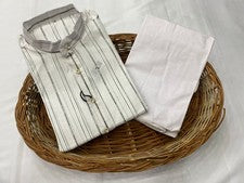 Crema de algodón puro con color liso tradicional festival étnico Kurta para hombre